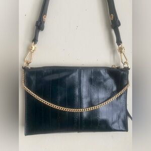 All Saints Leather Shoulder Bag with Gold Chain Accent